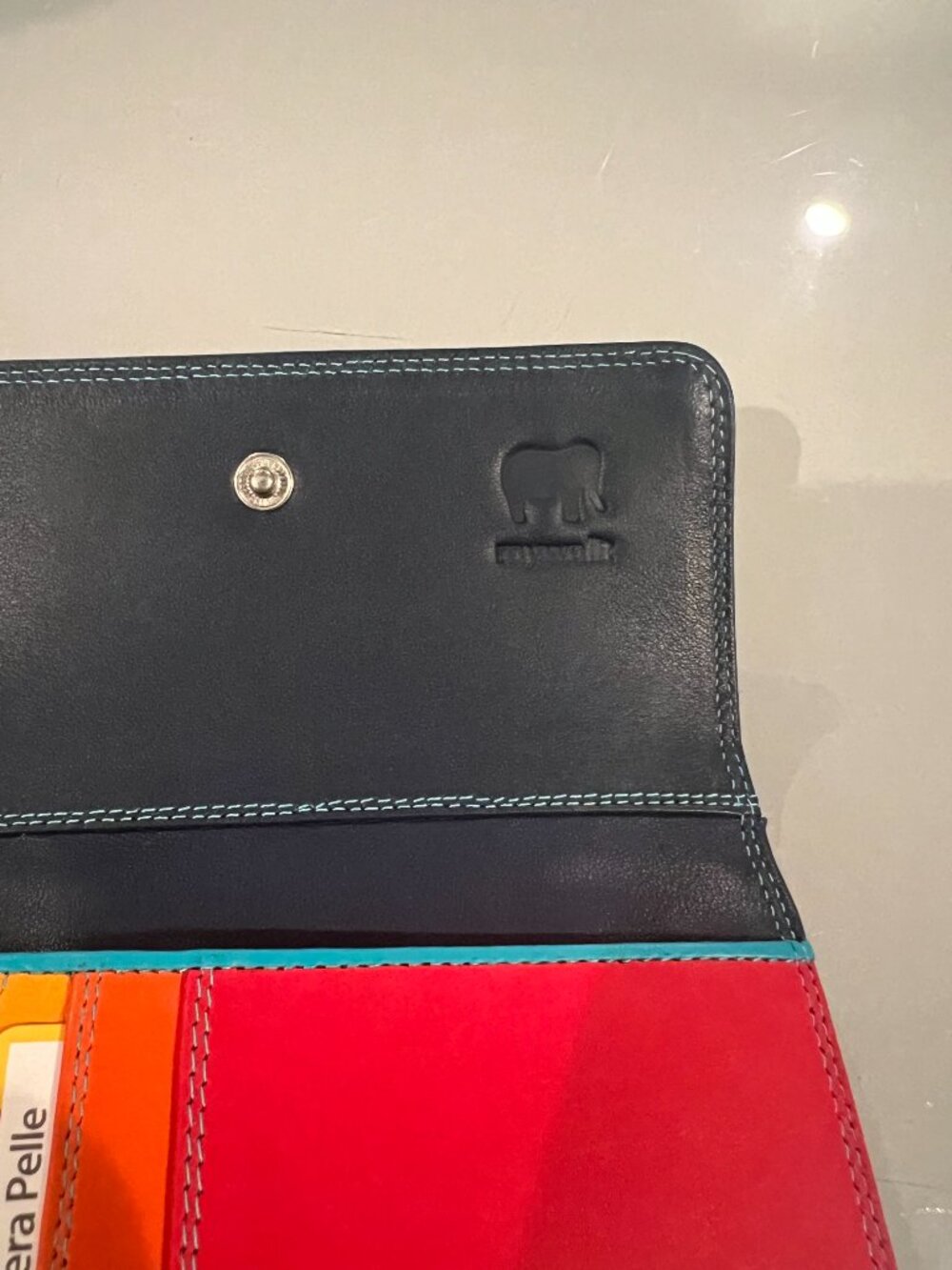 Mywalit NWT Large Snap Wallet Black Pace Rainbow Multicolor Italian Leather - Picture 4 of 6